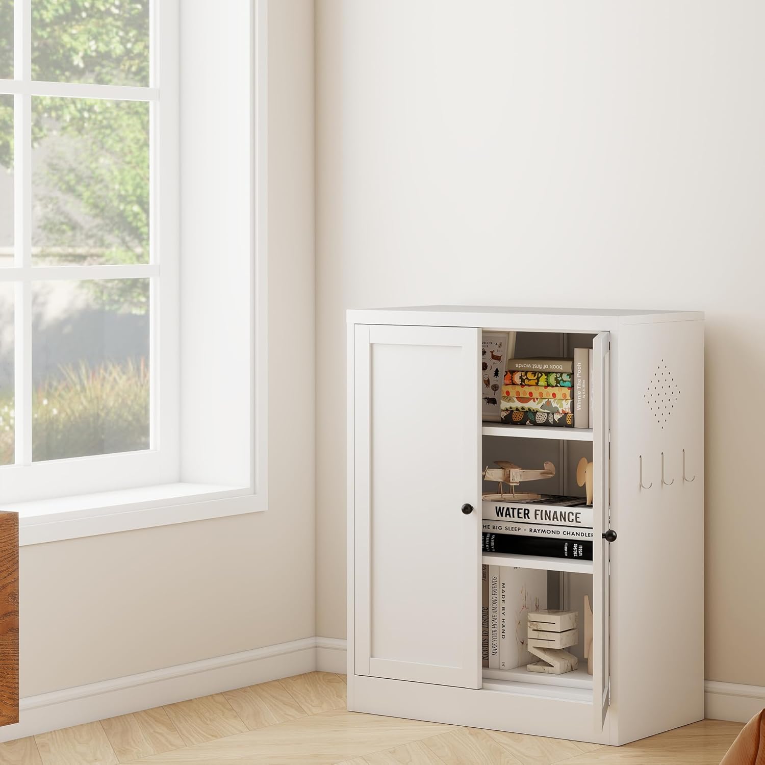 AQY Kitchen Pantry Cabinet,34.6" Pantry Storage Cabinet with 2 Tier Adjustable Shelves and 2 Doors,Freestanding Cupboard,Metal Pantry Cabinets for Living Room Kitchen Assembly Required