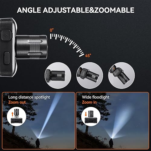 Miniatura 4 de VAVOFO Paquete de 2 linternas LED para faros delanteros, 500 lúmenes, recargable, impermeable, con luz blanca brillante + roja, atenuación continua,