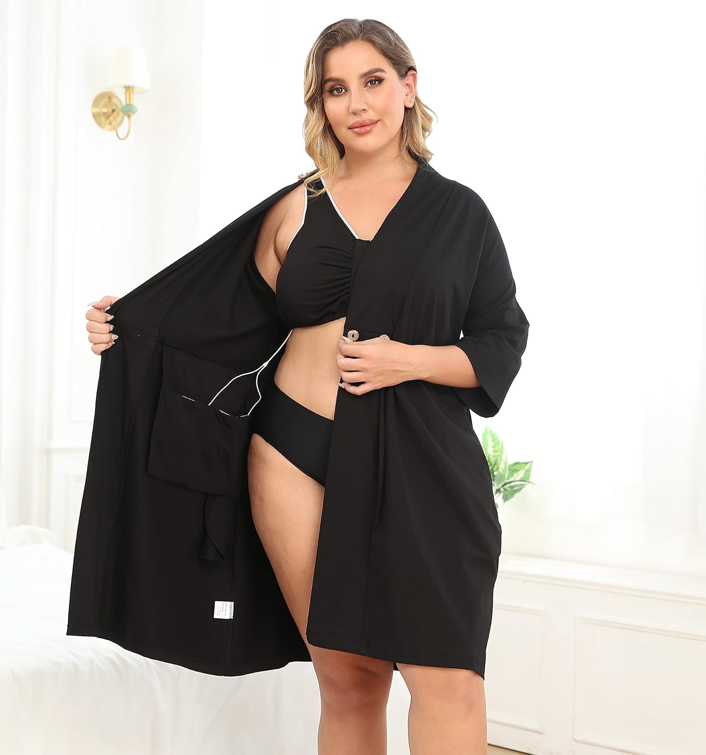 JANE'S CUTIE Post Surgery Mastectomy Robe Women with 4 Internal Drain Pockets 3/4 Sleeves Night Gowns Pajama Dress Shirts - Image 4