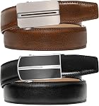 Mens Ratchet Belt, ITIEZY Genuine Leather Dress Belts 2 Pack with Slide Automatic Buckle in Gift Box
