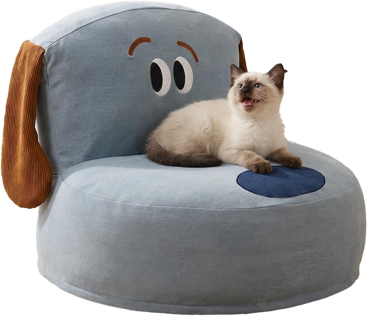 ZEZE Denim Furniture Style Sofa Dog Bed – Cozy Denim-Inspired Pet Lounge Chair for Cats & Small Dogs, Soft Plush Cushion, Stylish Home Décor, Small Breed, Removable Cover, 21L x 20W x 10H inches