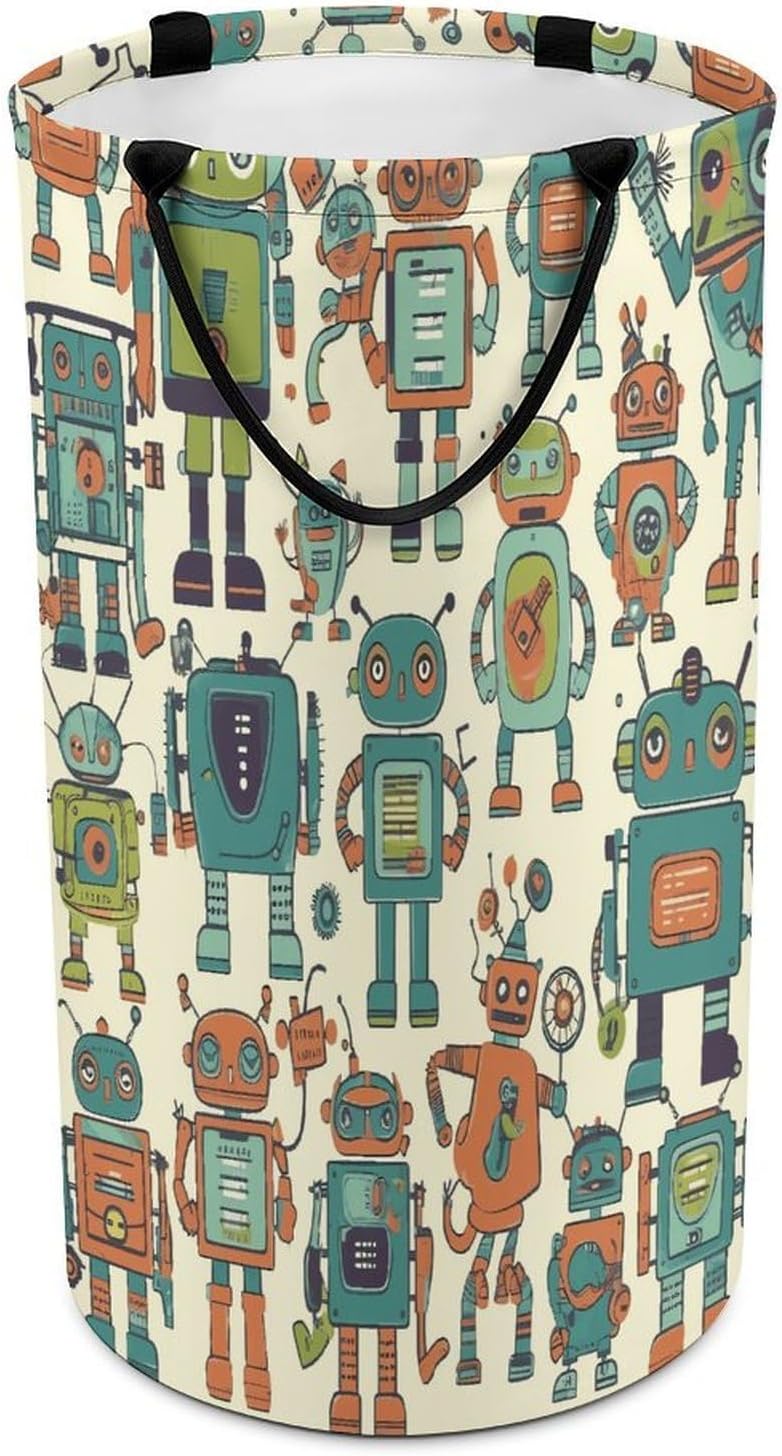 Cute Cartoon Robots Laundry Hamper Dirty Laundry Basket with Handles Waterproof Large Clothes Hamper for Bedroom, Bathroom Dorm Laundry Room