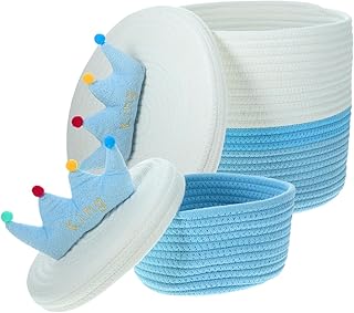 SHOWERORO 2 Pçs Cesta De Corda Coroa Azul Coroa Azul Decoração Cestas Tecidas Cestas De Lavanderia Ir Tigela De Xadrez Organizador De Armazenamento De Mesa Cesta De Corda De Algodão Cesta