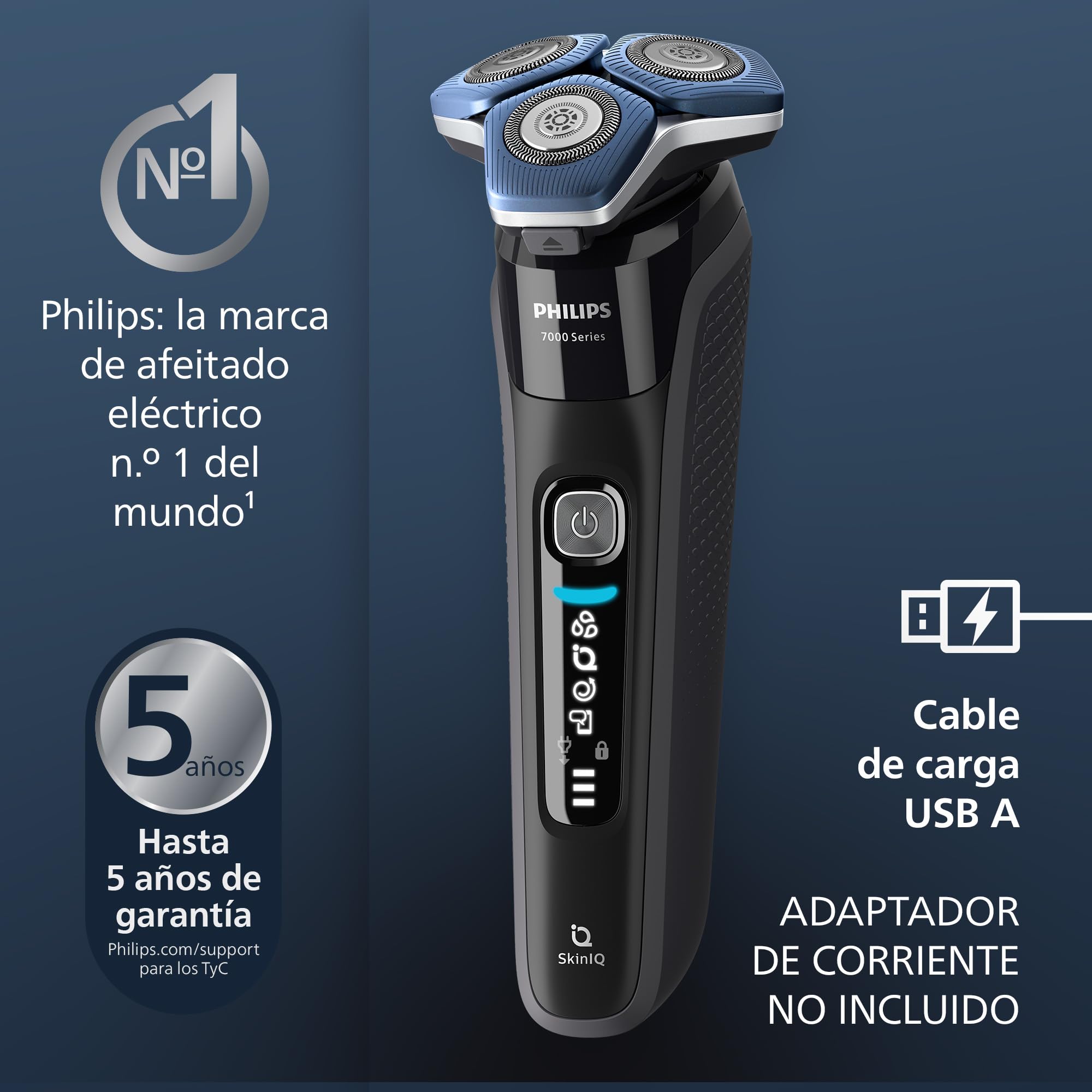 Philips Serie 7000 Afeitadora Eléctrica Hombre, Máquina de Afeitar Barba con Recortadora, 45 cuchillas, 60min de uso, En Seco y Húmedo, Recargable, Centro de Limpieza, Base Carga, S7886/55, Negro