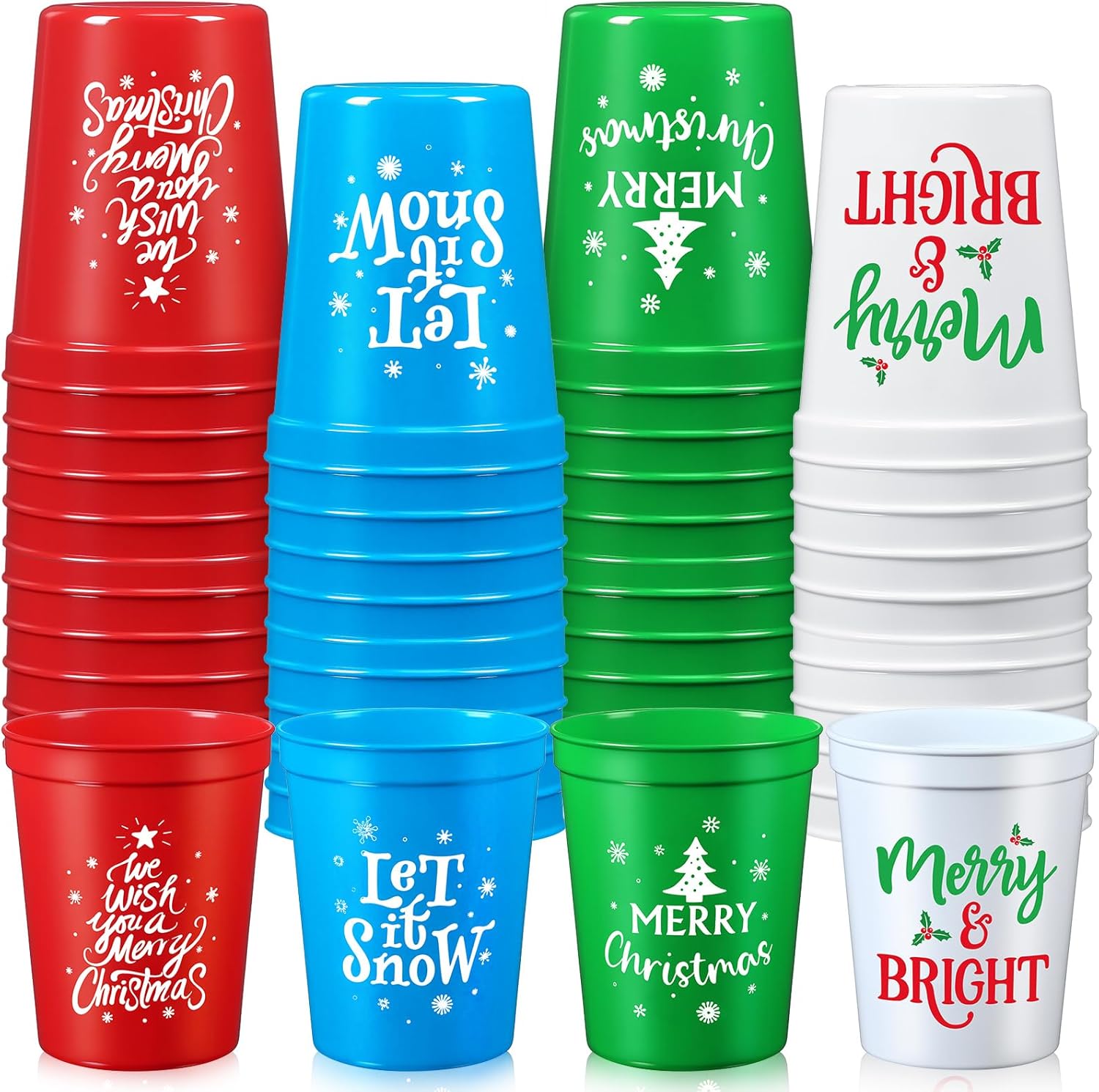 60 Pcs Christmas Cups 16 oz Reusable Christmas Plastic Tumblers Reusable Merry Xmas Coffee Stadium Cups for Hot Chocolate Beer Ice Cream Xmas New Year Holiday Party Supplies (Pattern)
