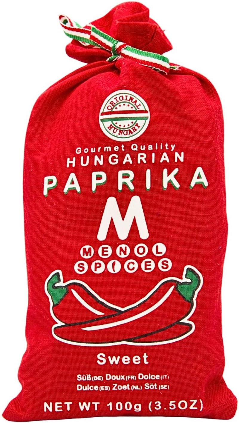 Menol Spices Sweet Hungarian Paprika Powder 100g, Premium Szeged | Vivid ASTA 150+ colour, never bitter thanks to cool pneumatic milling, hand-packed textile bag, for goulash and paprikash