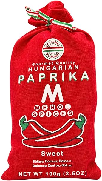 Menol Spices Sweet Hungarian Paprika Powder 100g, Premium Szeged | Vivid ASTA 150+ colour, never bitter thanks to cool pneumatic milling, hand-packed textile bag, for goulash and paprikash