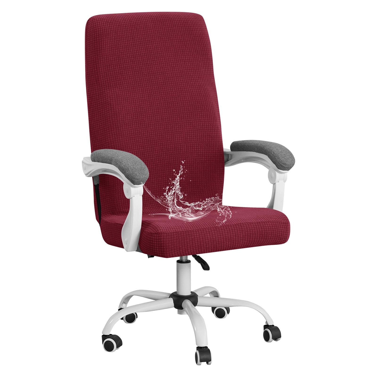 YOPOIY Waterproof Office Chair Cover with Zippers, Stretch Soft Computer Desk Chair Slipcover, Universal Fit Washable Jacquard Executive Rotating Chair Protector (burgundy,one size)