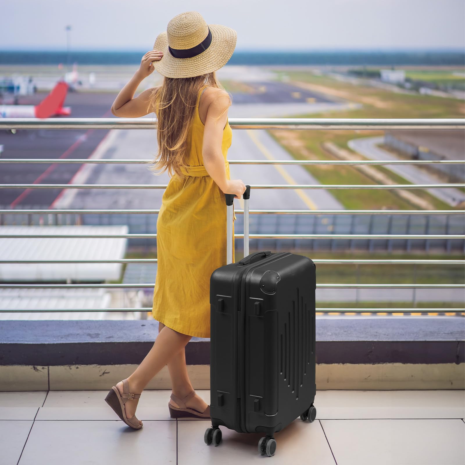 LEADZM Valise Grande Taille Rigide en ABS, 4 roulettes Spinner, Coins Renforcés, Serrure à Combinaison, ABS avec Coins Renforcés - Bagage Soute - Noir, XL/75cm