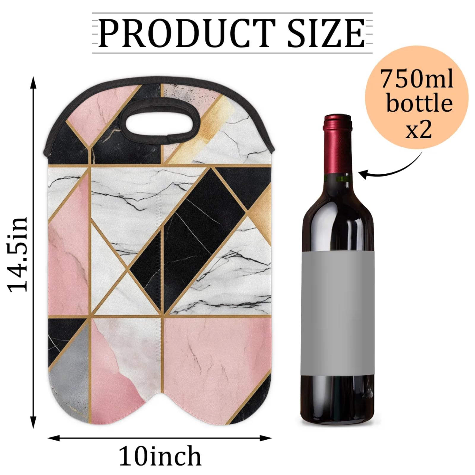 GzLeyigou 2 Bottles Geometric Texture Wine Bag Sleeve Totes Neoprene Protective Wine Carrier Bag for Wine,Water, Champagne, Beer, Baby Bottles,Gift 14.5 x 10 Inches