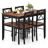Giantex 5-Piece Dining Table Set for 4, Rectangular Kitchen Table & 4 Chairs with Rubber Wood Legs, Cross Backrest, Space-Saving Mid Century Modern Dinette Set for Dining Room, Breakfast Nook, Dinner