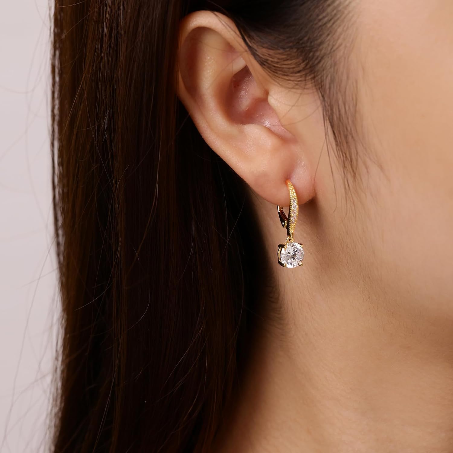 14K Gold Drop Earrings for Women Cubic Zirconia Dangle 25mm Earrings with Leverback Elegant Crystal Studded Fashion Jewelry Gift - Image 4