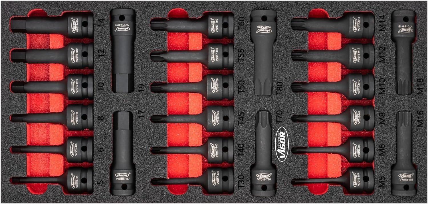 VIGOR Juego de puntas de destornillador de impacto V5603, accesorios para herramientas para aflojar y apretar/desatornillar componentes, versátil, seguro, fácil de limpiar, 24 piezas