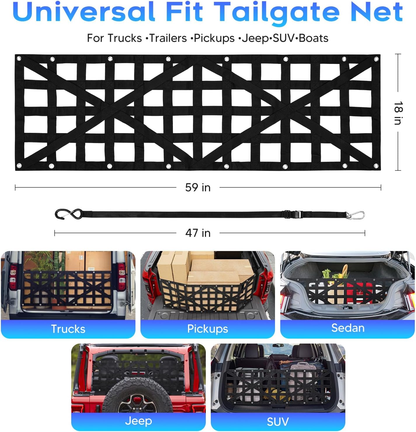 Karltys Tailgate Net for Truck Bed &4 Adjustable Buckle Straps & Bag