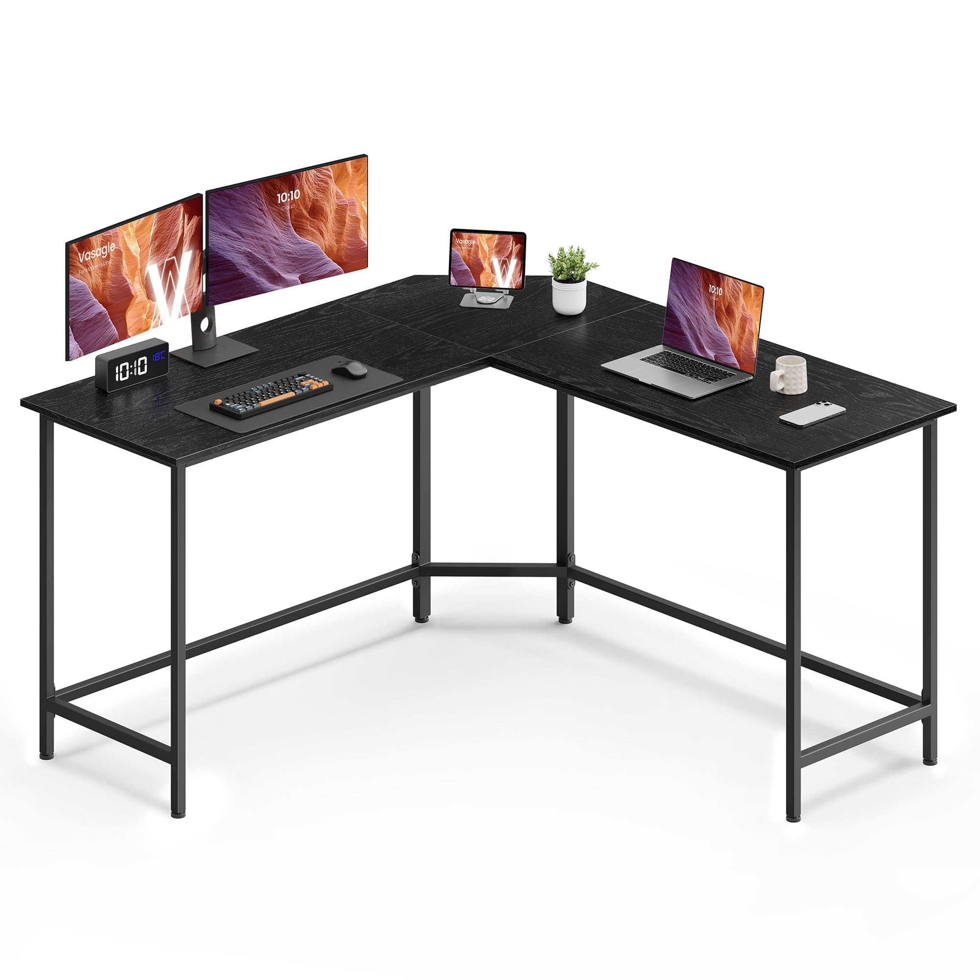 VASAGLE Schreibtisch, L-förmiger Computertisch, 140 x 140 x 76 cm, Eckschreibtisch, platzsparender Bürotisch, Gaming, Homeoffice, einfacher Aufbau, ebenholzschwarz-tintenschwarz LWD073B56V1