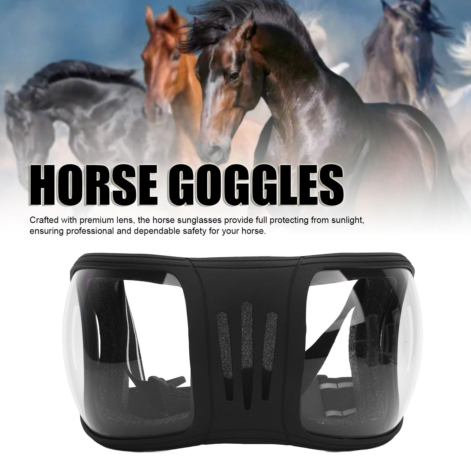 Lunettes de Courses de Chevaux Sangle Sécurisée Réglable, Toit-Vent, Anti-Sable, Anti-poussière, Matériau Durable