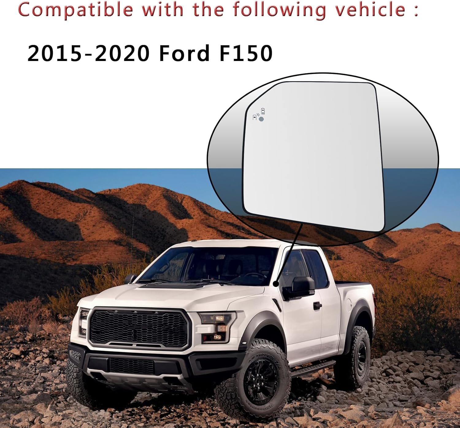 Left Driver Side Heated Mirror Glass Replacement For Ford F150 2015 2016 2017 2018 2019 2020 - for Ford F150 Power Side Mirror Glass with Blind Spot Detection System and Rear Holder