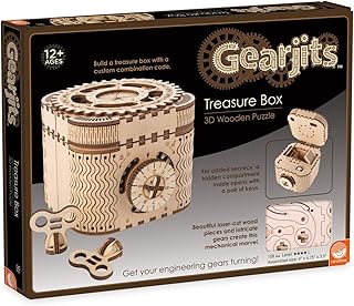 MindWare Gearjits: Treasure Box â€“ 158pc Wooden 3D Building Puzzle for Teens & Adults â€“ DIY Construction Model â€“ Fun for Parents Too! â€“ Great STEAM Gifts for Ages 12+