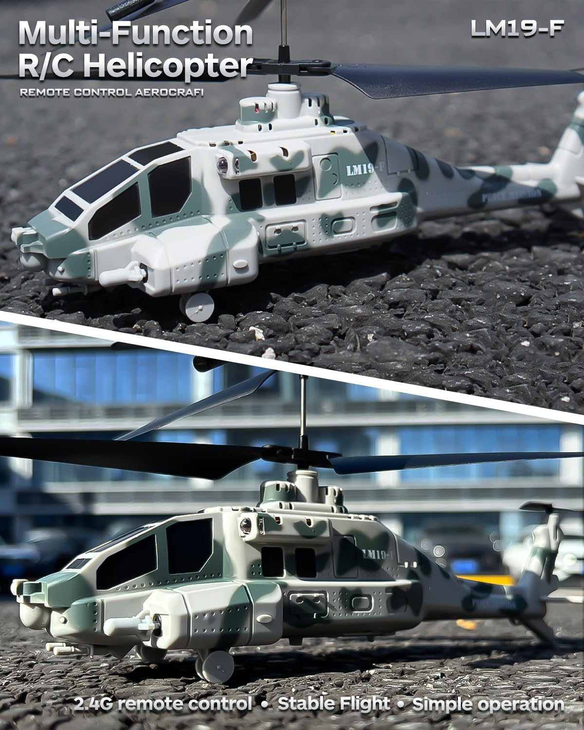 RC Helicopter with 10 Missiles, 2.4GHz LM19-F Army Remote Control Helicopter, Military Helicopter for Beginners and Adults, LED Lights, Altitude Hold, One-Key Take Off, Indoor Friendly