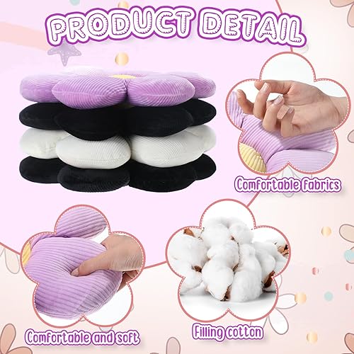 Miniatura 10 de 4 almohadas de felpa de flores, bonitas almohadas de suelo con forma de margarita, cojines estéticos para asiento de flores, cojines de silla de