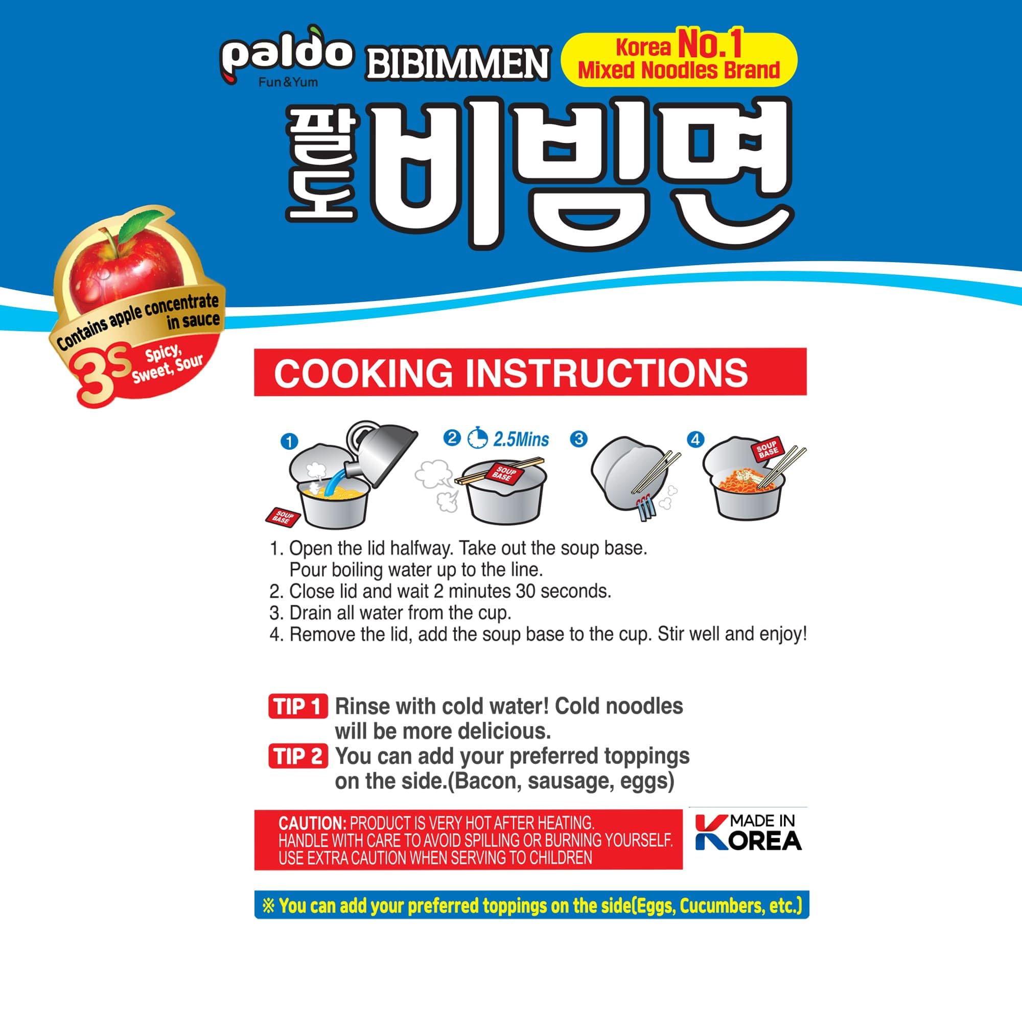 Paldo Fun & Yum Bibimmen Instant Cold Cup Noodles, Brothless Cold Ramen with Sweet & Spicy Seasoning Sauce, Best Oriental Style Korean Ramyun, Soupless K-Food 4.06oz (Pack of 4)