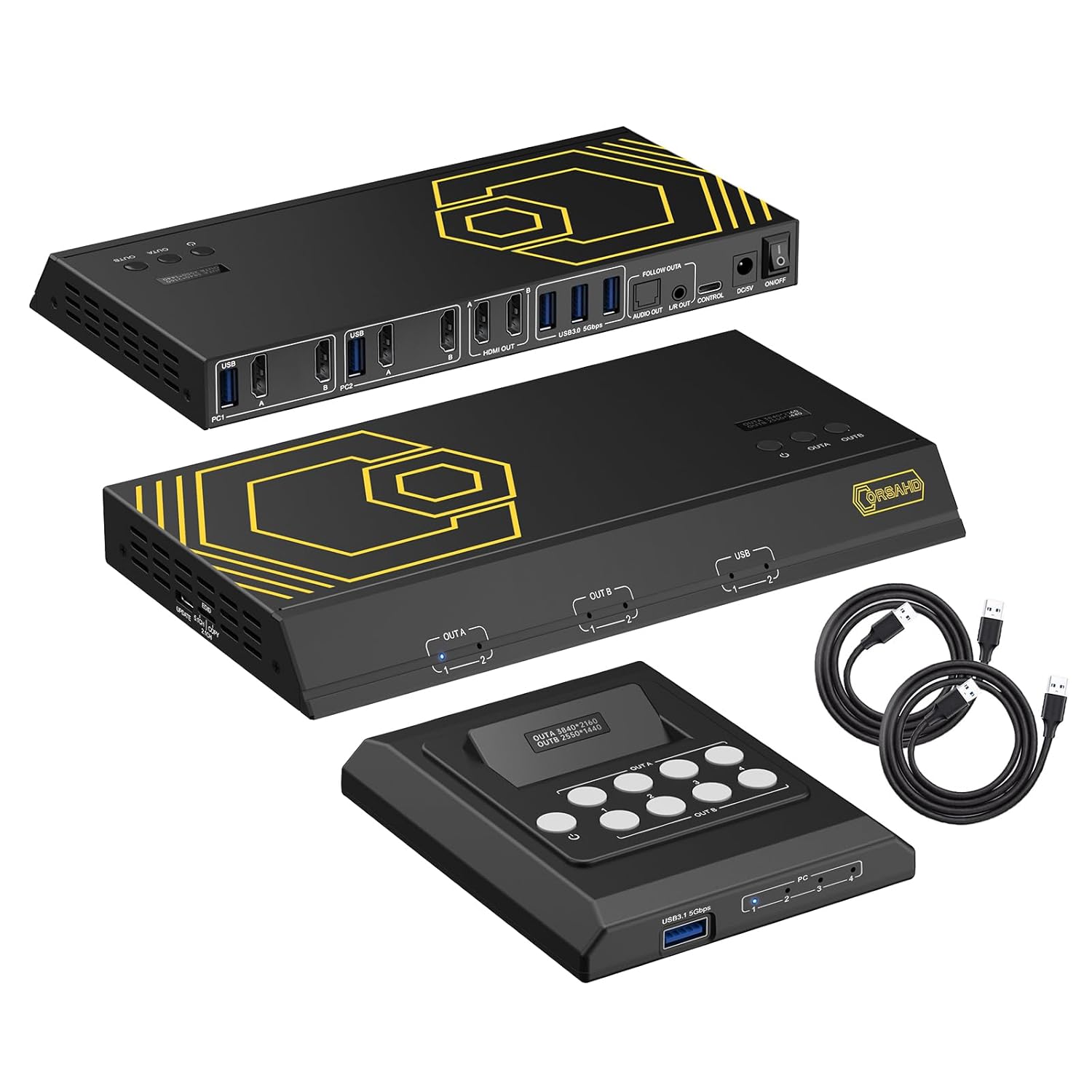 4K@60Hz HDMI KVM Switch USB 3.0 2 Monitors 2 Computers EDID Emulators,Dual Monitor KVM Switch for 2PC Share 2 Displays and 4 USB 3.0 Ports SPDIF L/R Audio,Copy/Extended Mode,2USB Cable and Controller.