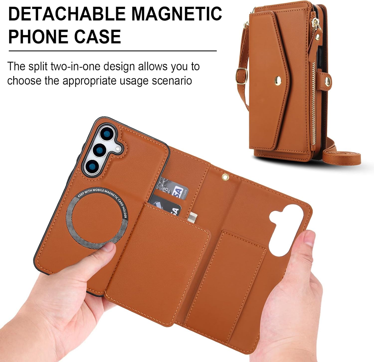 Asuwish Phone Case for Samsung Galaxy S25 FE 5G Wallet Cover Compatible with Magsafe RFID Screen Protector Crossbody Lanyard Strap Flip Card Holder Slot Zipper Cell Purse S 25 EF S25FE 25S 25FE Brown
