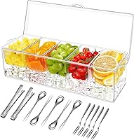 Vista 1 de Servidor de condimentos de 5 compartimentos, recipientes de condimentos enfriados con hielo, bandeja transparente para servir condimentos sobre