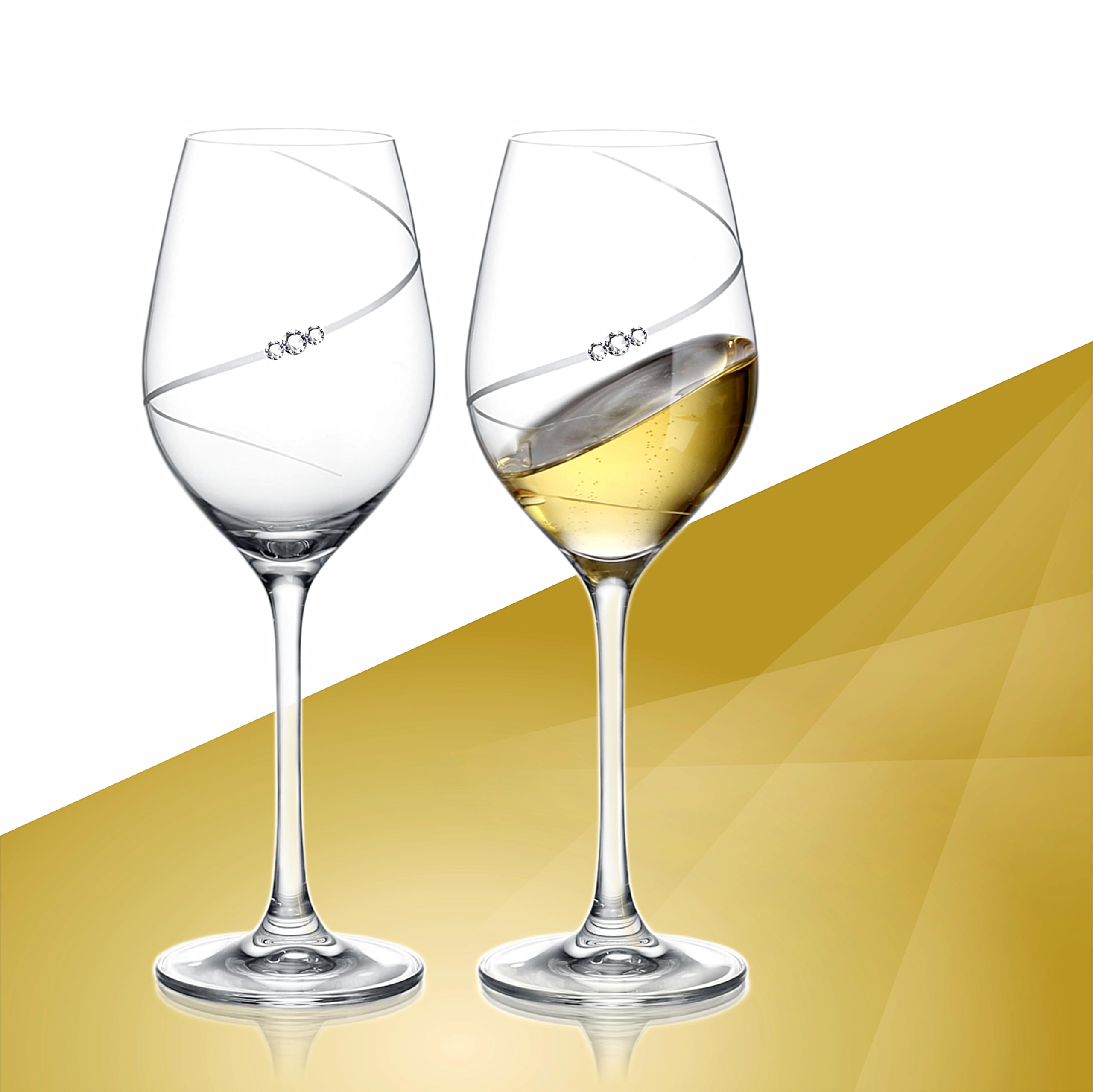 Siluette - Copas de vino blanco con diseño moderno de espirales satinadas con cristales premium, juego de copas de vino hechas a mano, elegante juego de vasos con paquete de regalo, 2 unidades