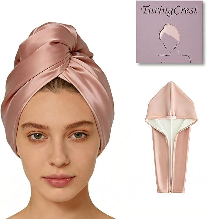 TURINGCREST Microfiber Hair Towel Wrap with Satin Elastic Band