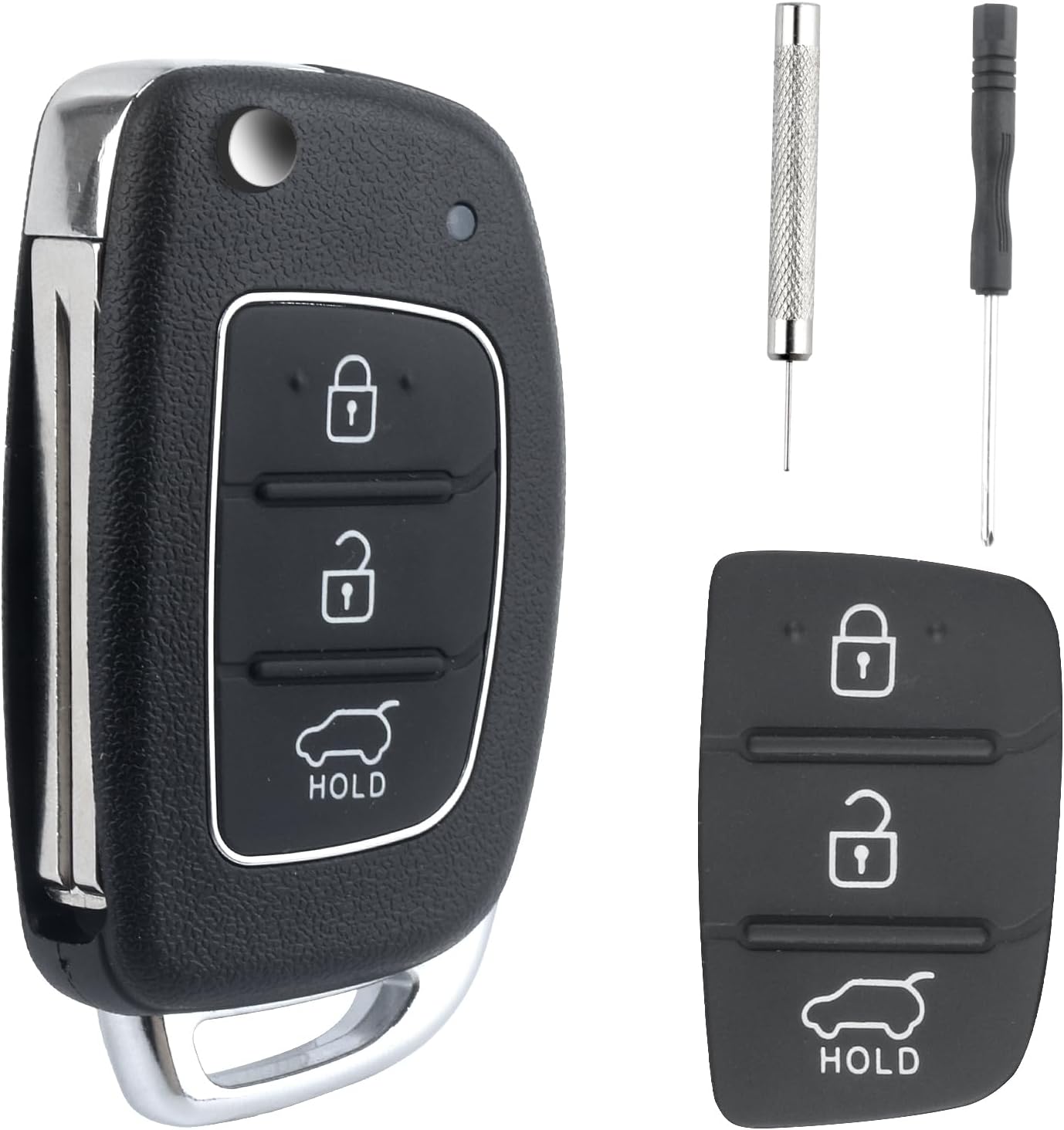 Car Key Fob Case, 3 Buttons Key Fob Cover Replacement Compatible with Hyundai i20 i40 i10 i30 ix30 ix20 ix35 ix45 ix55 Elantra Santa Fe Tucson, Remote Control Car Key Cover Shell Accessories