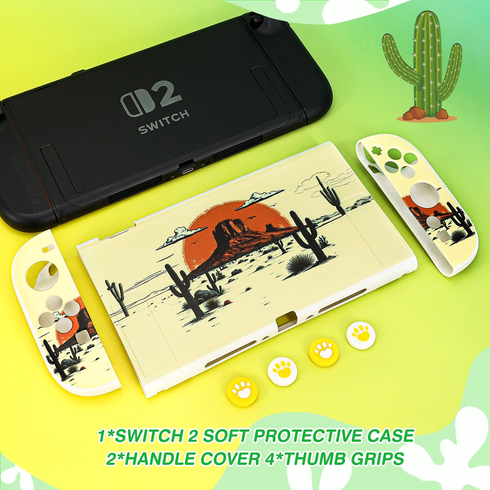 DLseego Protective Case Compatible with Switch 2,Dockable Silicone Soft Shell,Anti-Scratch and Shock-Absorption Design Protector Skin for Switch 2 with Handle Cover and 4PCS Thumb Grips,Yellow — view 6