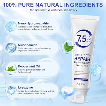 Hydroxyapatite Toothpaste Protects Enamel, Strengthens Teeth, Deeply Cleans and Promotes Oral Health with a Refreshing Mint Flavor.