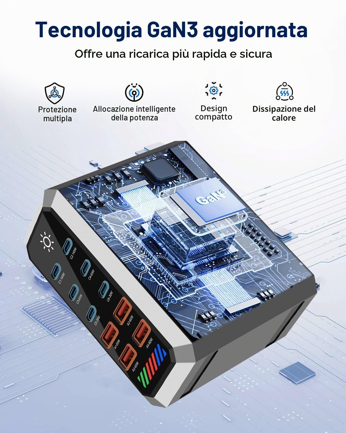 Gan Power - Caricatore USB C multiplo, 660 W, 10 porte, stazione di ricarica con 6 USB C + 4 porte USB A, per MacBook Air, iPad, iPhone 17/16/15/14, Galaxy S22 S20