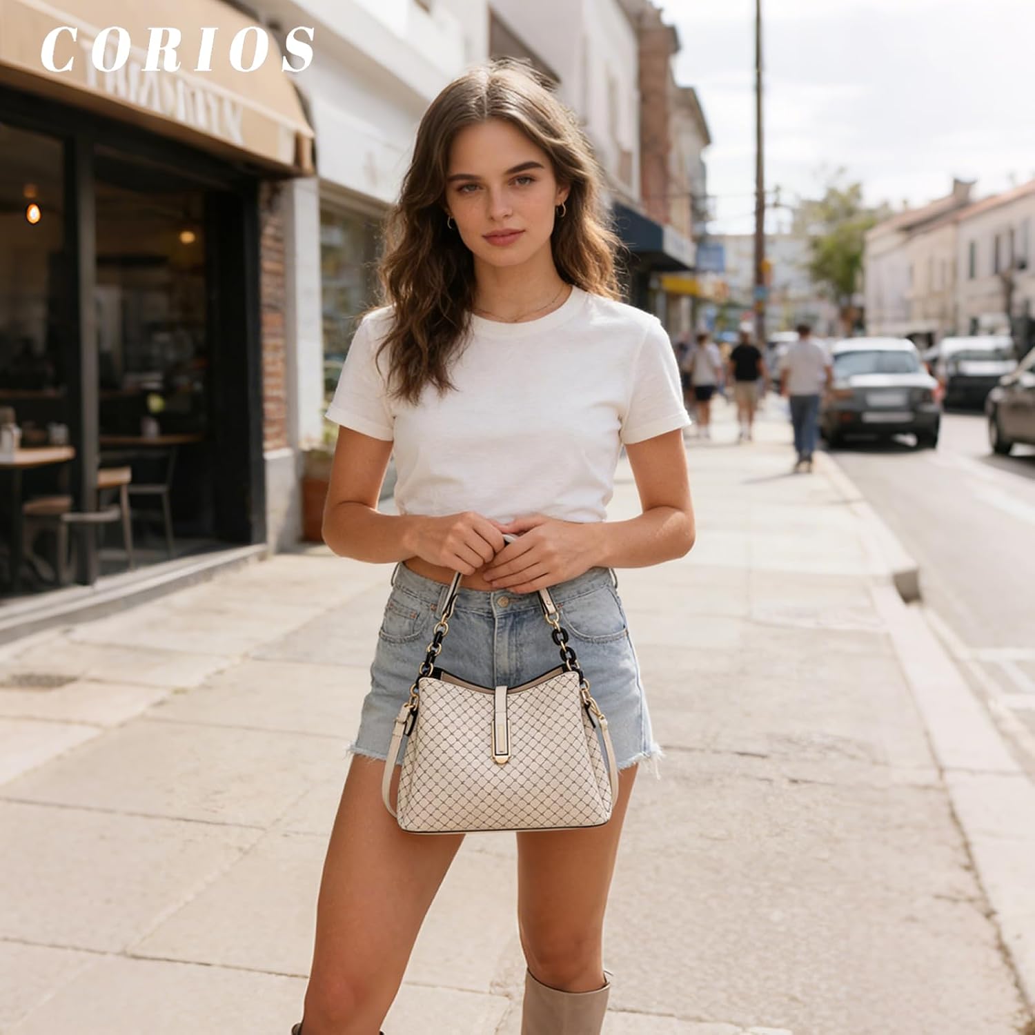 CORIOS Elegant Handbag for Women Shoulder Crossbody Bag with Rhombus Pattern PU Leather Bucket Bag Retro Messenger Bag