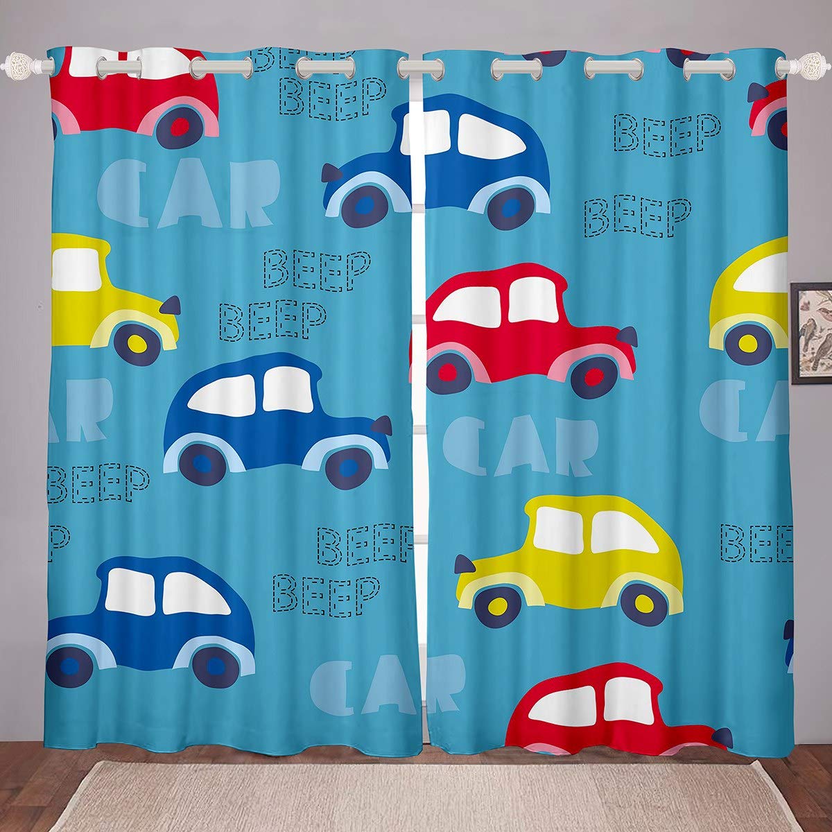 Loussiesd Boys Colour36 Kids Cartoon Cars Window Curtain Girls Automobile Print Curtains For Bedroom Traffic Vehicle Blackout Curtains Child Hypoallergenic Darkening Thermal Drapes W66*L90,2 Panel Set