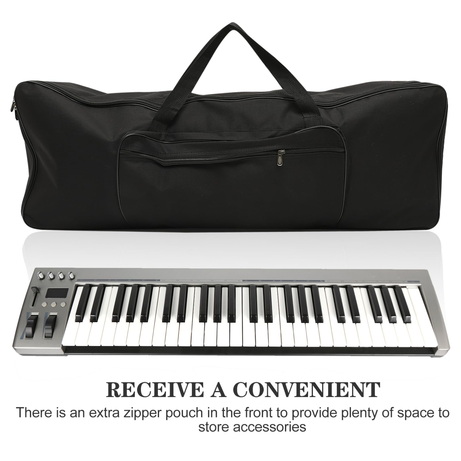 Borsa per Tastiera Elettronica 61 Tasti Nera, Pieghevole | Tessuto Oxford 600d, Tasca Accessoria, Uso Esterno e Performance, Leggera da Trasportare
