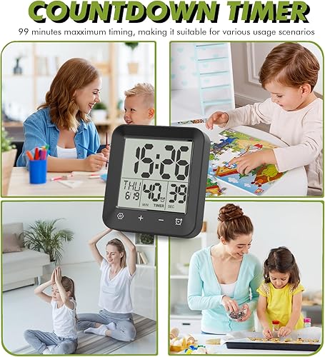 Miniatura 5 de Reloj de ducha impermeable con temporizador de baño, reloj de pared digital con cuenta atrás, pantalla táctil, temperatura, pantalla LCD, soporte de