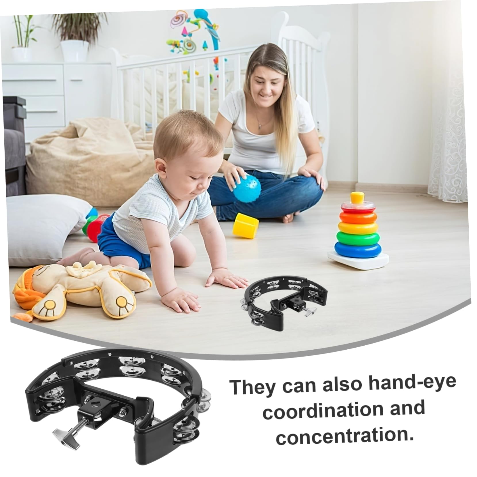 Yardwe Outdoor Handheld Bell Tambourine Percussion Instrument Educational Plaything for Music Learning and Coordination Development present Choice