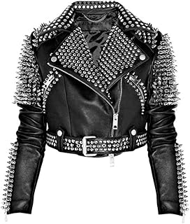 Women's Studded Leather Jacket - Brando Rocker Spikes Leather Jacket Outerwear for Women