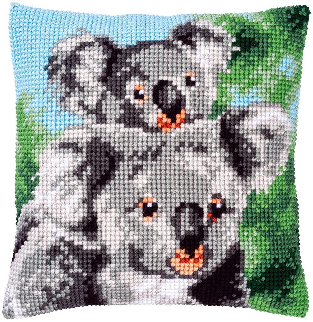 Vervaco Kreuzstich Stickpackungen Kissen Koala mit Baby – vorgedrucktes Set, ca. 40 x 40 cm