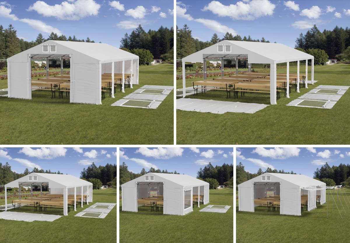 DAS COMPANY Festzelt 4x6 M – Partyzelt Mit PVC-Plane (560 G/m²), Wasserdicht, Inkl. Seitenteilen, Weiß-rot