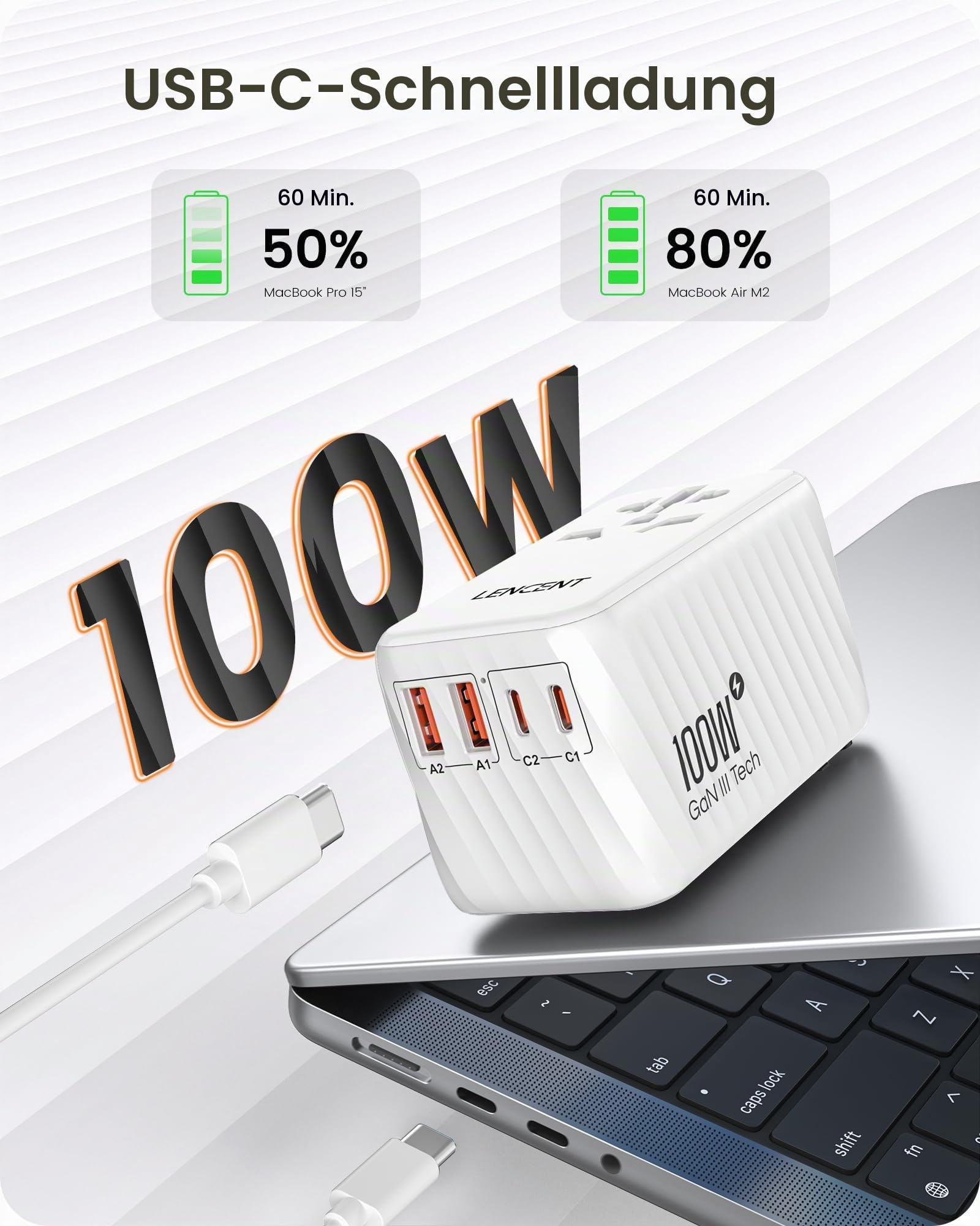 LENCENT 100W Reiseadapter Weltweit - Worldwide USB C Steckdosenadapter | Typ A/G/C/I Universal Adapter mit 2xUSB C & 2xUSB A, Schnellladung für USA UK Japan Thailand Australien