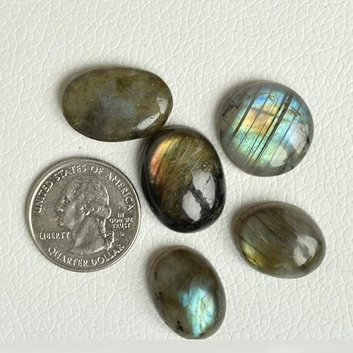 Miniatura 6 de GEMHUB Cabujón ovalado de labradorita multicolor, 100 unidades, juego de 5 cuentas sueltas de piedras preciosas BS-102, Gema, Labradorita de