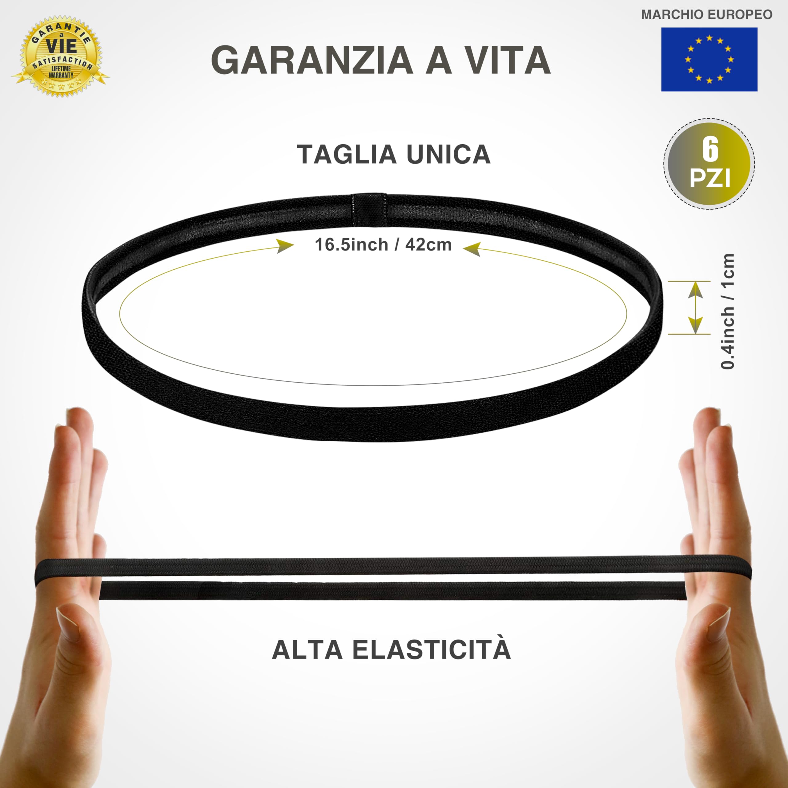 Fascia Elastica per Capelli |20CMX9MM|✮GARANZIA A VITA✮ - 4/6/8/10 Fascette Elastiche per lo Sport, Interno in Silicone Antiscivolo - Allungabile Fino a 70cm - Fascetta Fitness per Uomo e Donna