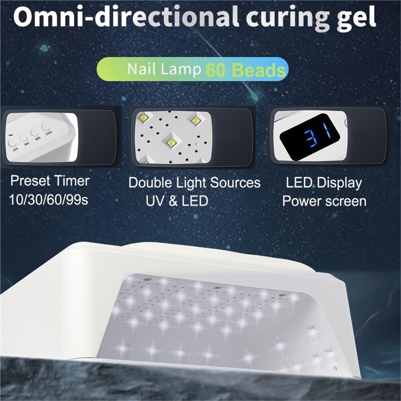 Profesjonalna lampa do paznokci z poduszką na dłonie, 72 W, manicure, 60 diod LED, automatyczna UV, zdobienia Praktyczny