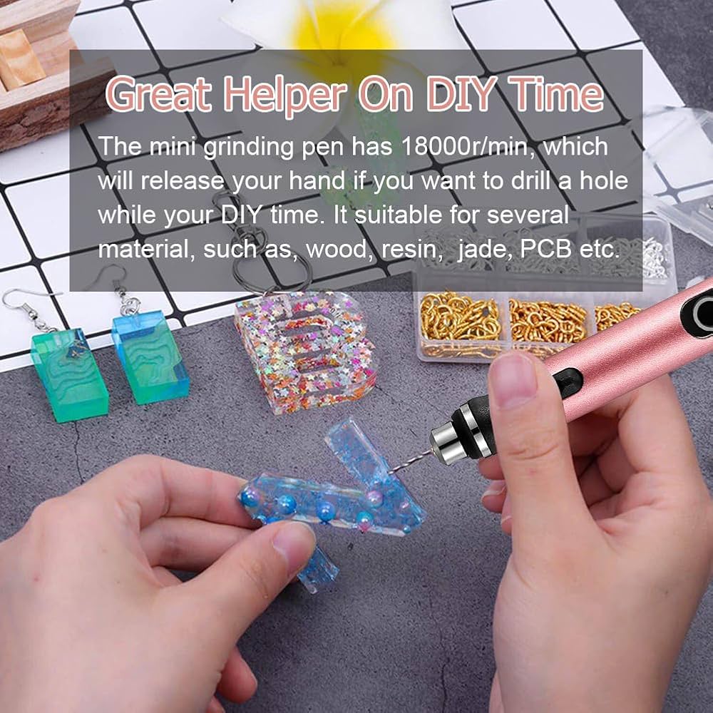 3-Speed Cordless Mini Drill Pen, Rechargeable DIY Electric Hand Drill 10 Small Drill Bits Micro Drill Set Jewelry Making Stone Plastic Resin Keychains