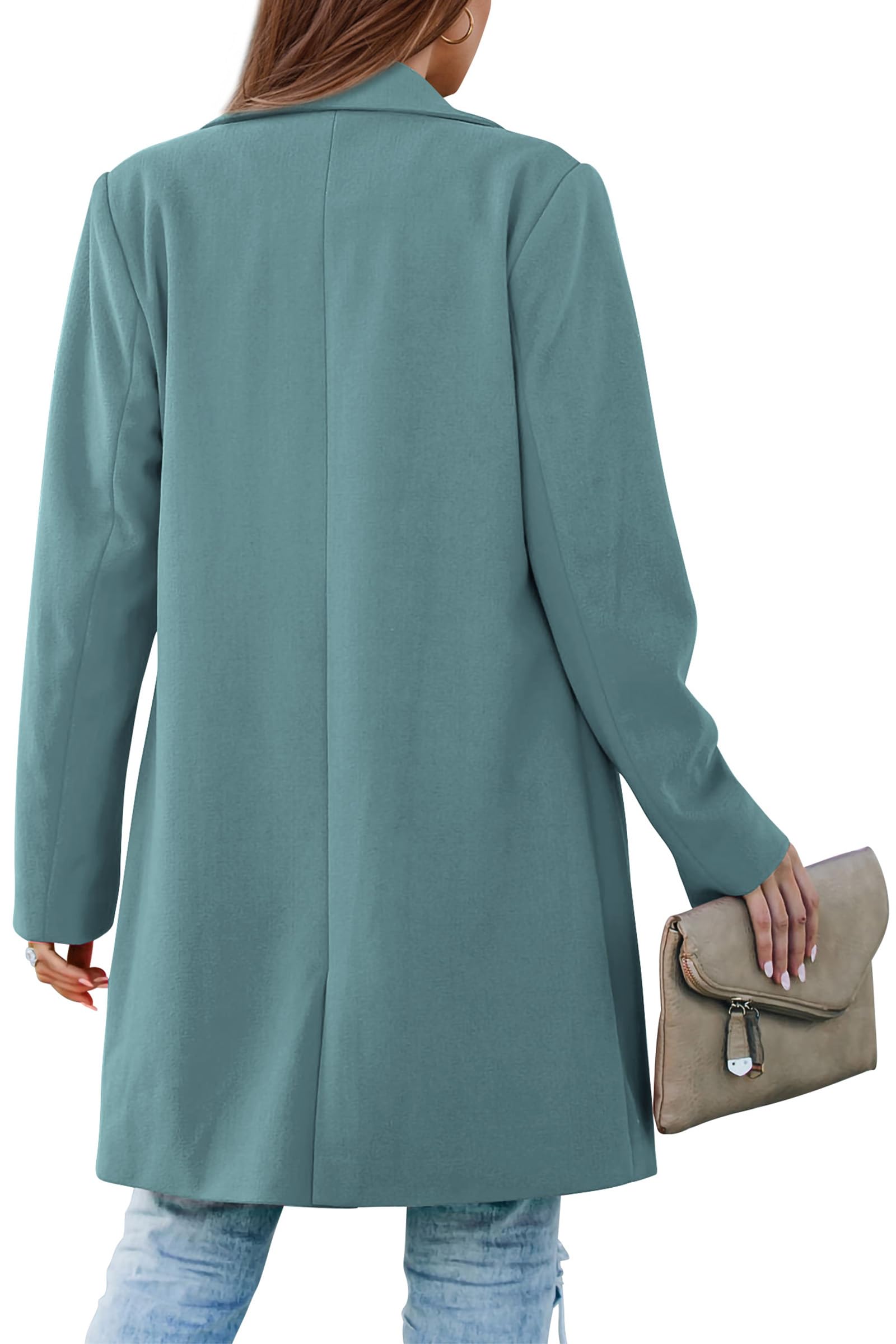 PRETTYGARDEN Women's Business Casual Long Blazer Jackets(Blue Green,S) view 2