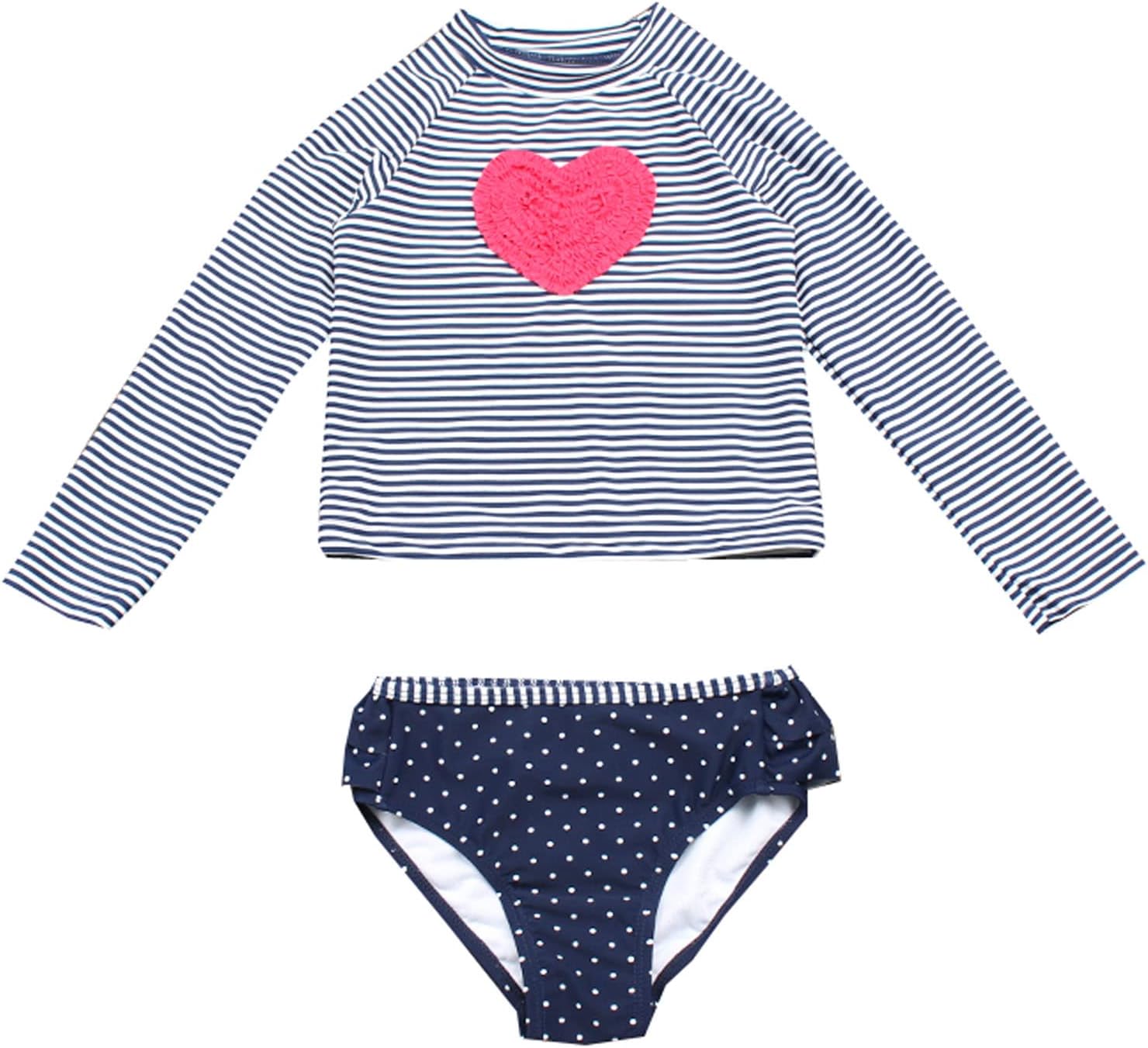 eKooBee Baby Little Girls Rash Guard Sets Floral Long Sleeve Swimsuit Swimwears