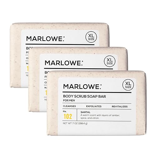 Miniatura 14 de MARLOWE. Jabón exfoliante corporal No. 102 de 7 onzas (3 barras), madera Oud, barra de jabón exfoliante con manteca de karité, aceite de oliva y